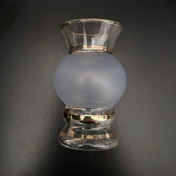 MCM 1953 Bartlett Collins 2 Frosted Blue Glass Vases Gold Bands Hand Crafted USA - Picture 4 of 10